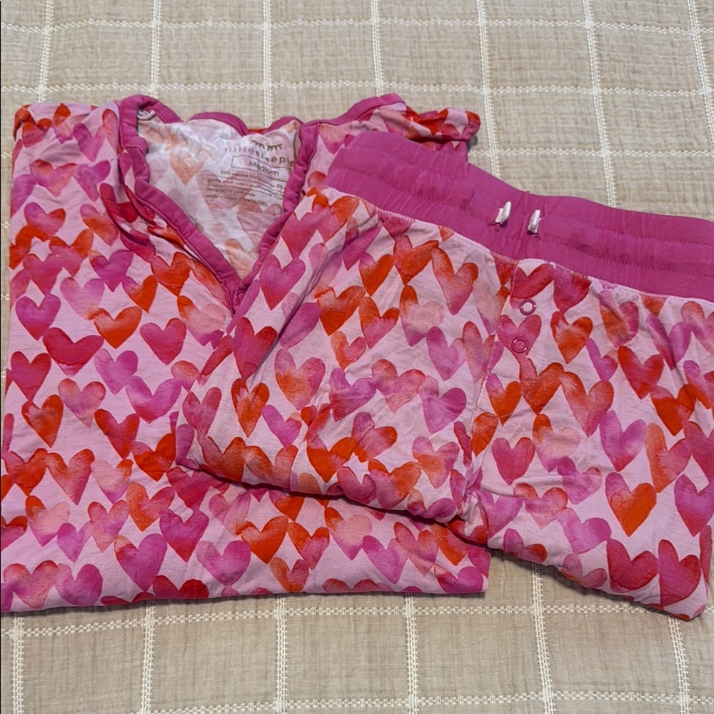 Little Sleepies Heart Pajama Set - Pink and Red